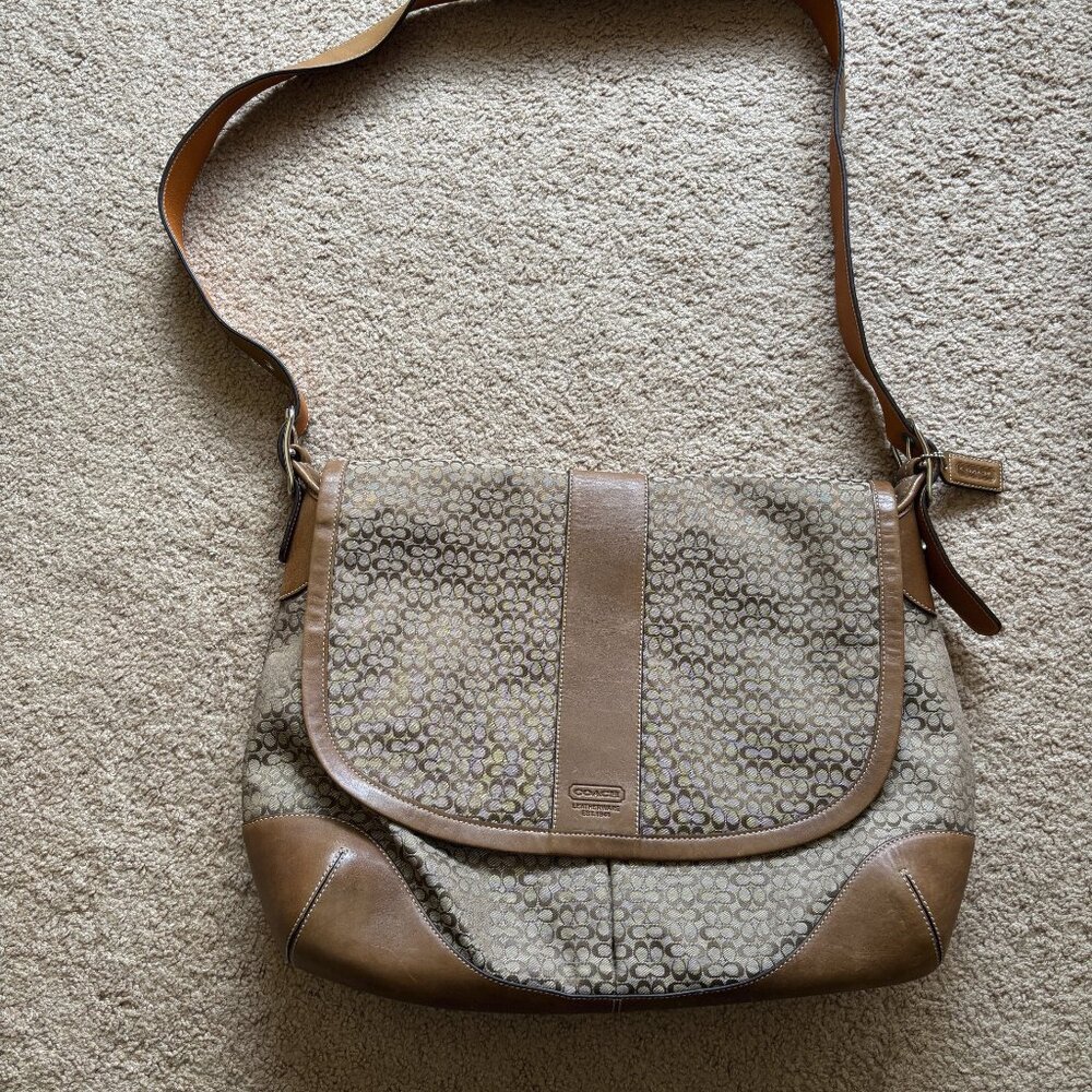 Authentic Coach Brown/Tan Canvas Diaper Bag with Changing Pad